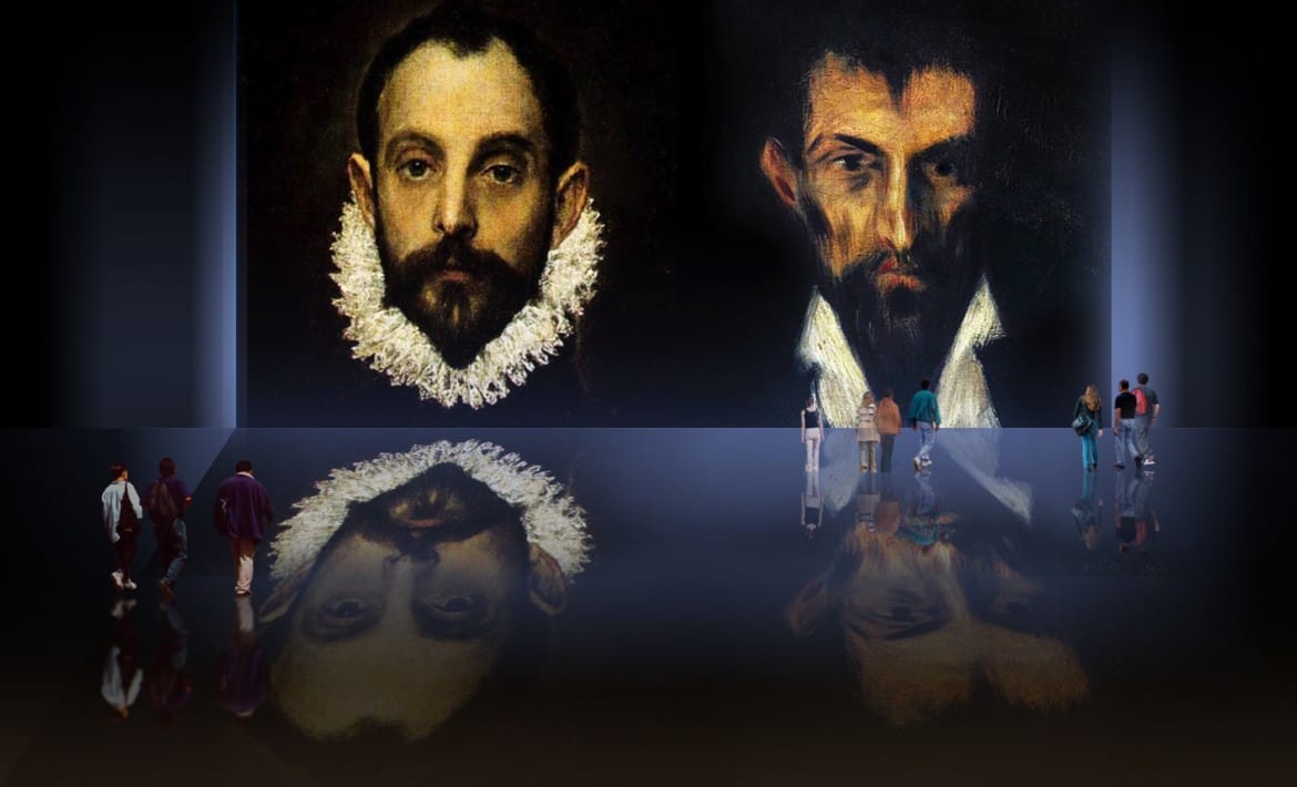 Duelista, identificación de Doménikus Theokópoulos el Greco (1580), focalización de Pablo Picasso (1899).